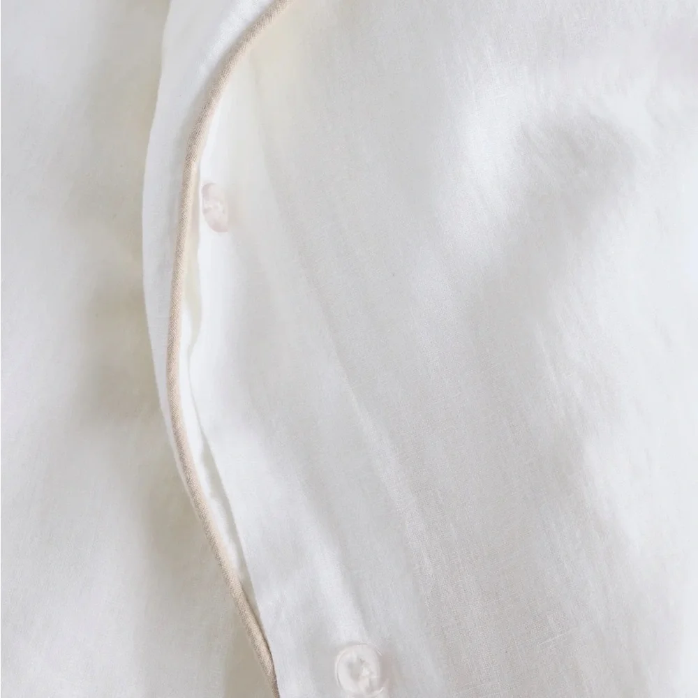 Quince White Cotton Duvet Cover Set with Contrast Piping